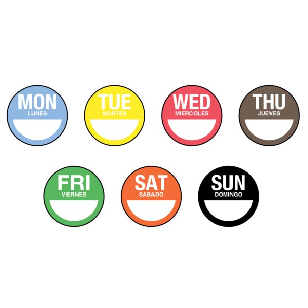 DaySpot Spanish Set - Monday thru Sunday 2 circle Assorted, PK7